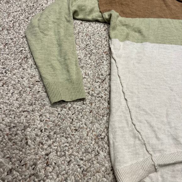 Madewell Palmdale Pullover Sweater Colorblock Stripe Sz M Tan Green Coastal - Picture 3 of 7